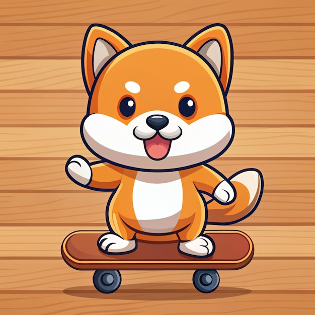 Cute Shiba Inu Dog Playing Skateboard Cartoon Vector Icon Illustration Animal Sport Icon Concept Isolated Premium Vector Flat Cartoon Style