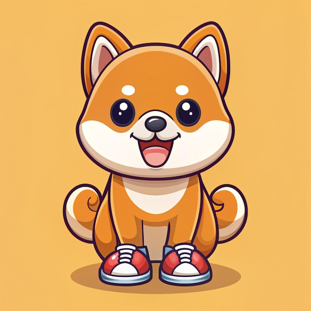 Cute Shiba Inu Dog Wearing Shoes Cartoon Vector Icon Illustration Animal Nature Icon Concept Isolated Premium Vector Flat Cartoon Style