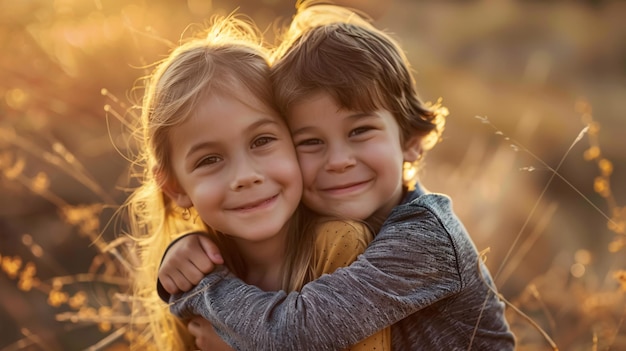 Cute siblings hugging