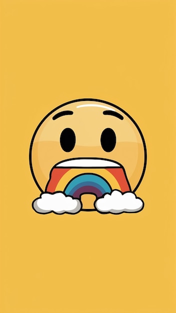 Photo cute sick funny emoji icon vomiting rainbow cartoon face