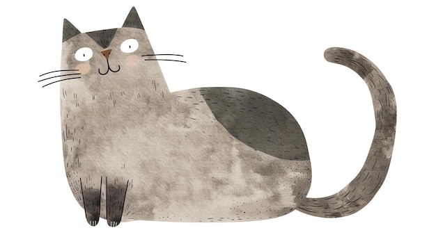 A cute and simple illustration of a gray cat The cat is sitting and looking at the viewer with a happy expression on its face