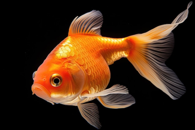 Cute single Goldfish isolated on black background