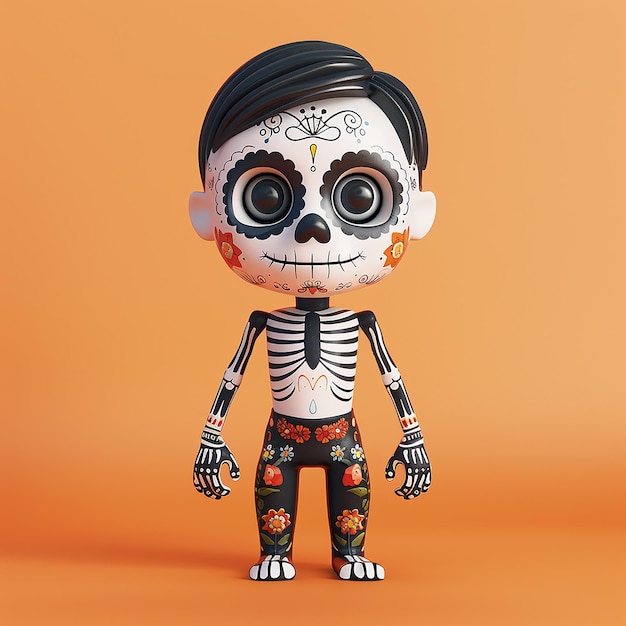 Photo cute skeleton boy with sugar skull makeup