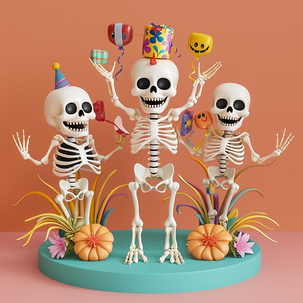 Photo cute skeleton celebrating with family