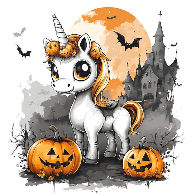 cute skeleton unicorn with fullbody Halloween theme with white background