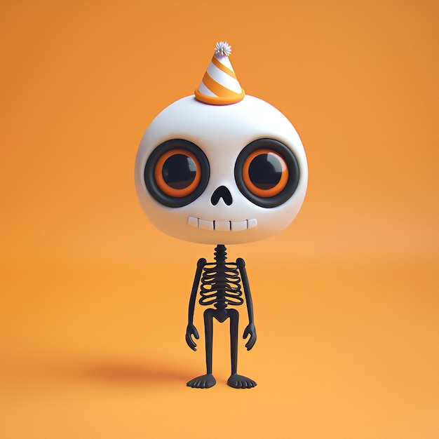 Photo cute skeleton wearing a party hat