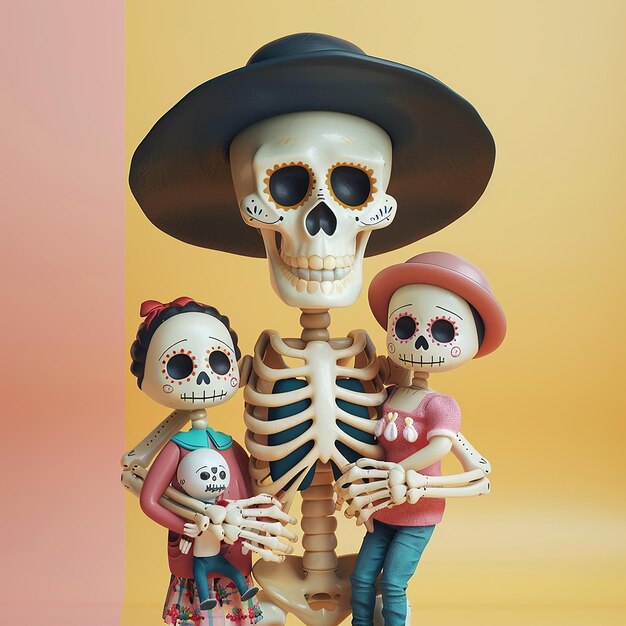 Photo cute skeleton with family portrait