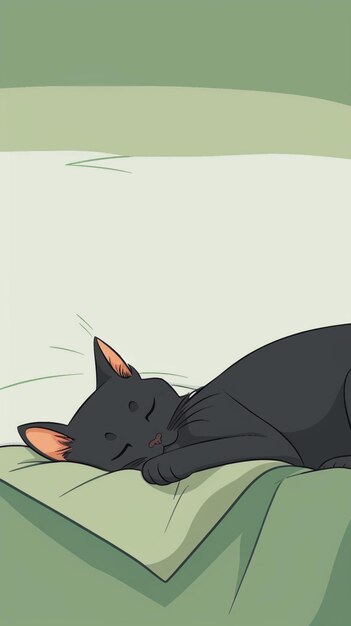 Cute Sleeping Cat in Soft Pastel Colors Minimal Digital Art