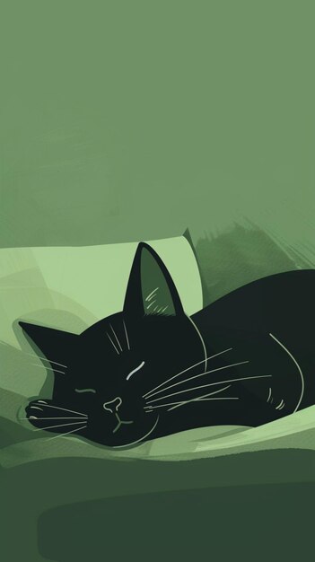 Cute Sleeping Cat in Soft Pastel Colors Minimal Digital Art