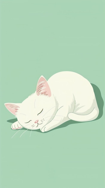 Cute Sleeping Cat in Soft Pastel Colors Minimal Digital Art