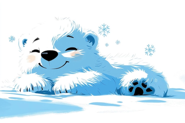 Cute Sleeping Polar Bear with Snowflakes