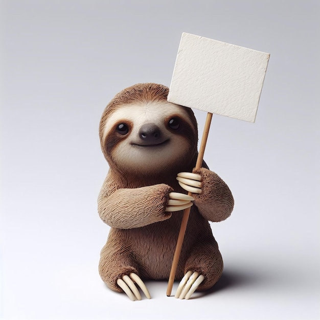 Cute sloth holding a sign