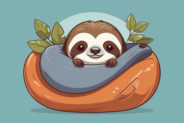 Photo cute sloth hug bolster pillow cartoon vector icon illustration animal nature icon concept isolated premium vector flat cartoon style