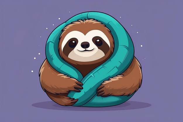 Photo cute sloth hug bolster pillow cartoon vector icon illustration animal nature icon concept isolated premium vector flat cartoon style