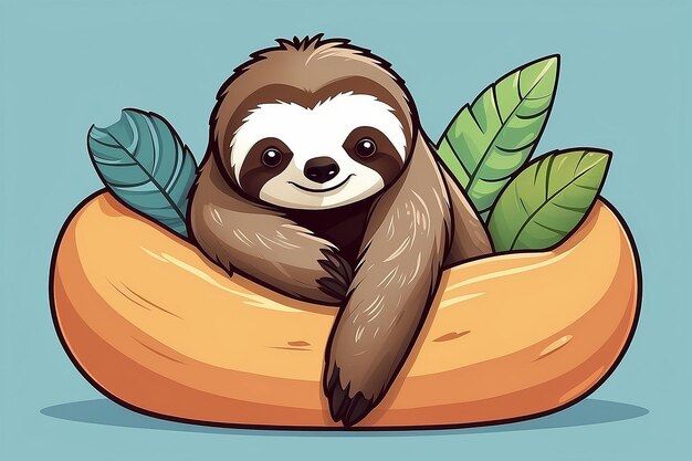 Photo cute sloth hug bolster pillow cartoon vector icon illustration animal nature icon concept isolated premium vector flat cartoon style