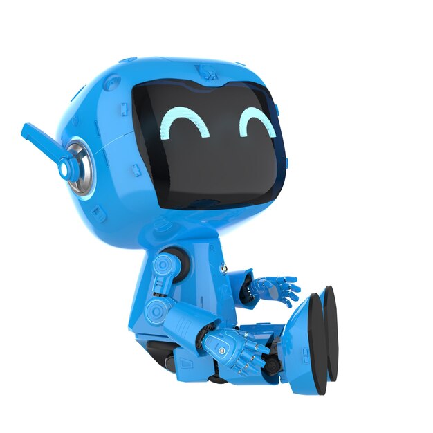 Cute and small artificial intelligence personal assistant robot look up isolated