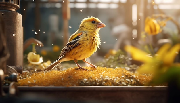 Cute small bird perching on branch selective focus nature beauty generated by artificial intelligence