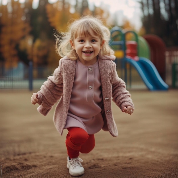 A cute small girl playing in garden