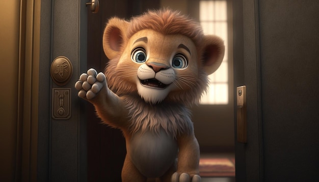 Cute small lion waving smiling image Ai generated art