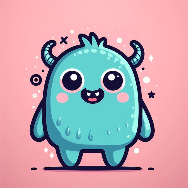 Photo cute small monster cartoon illustration