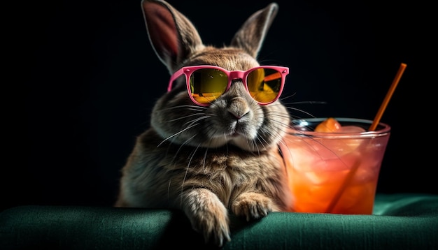 Cute small rabbit wearing sunglasses looking at camera generated by AI