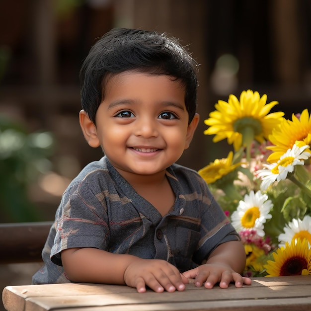 Cute smart kid smiling to world