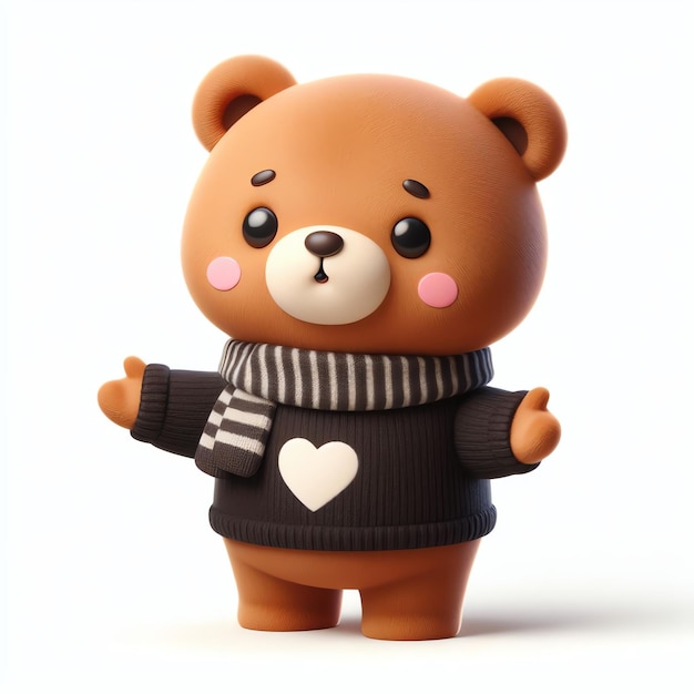 Cute Smart Teddy Bear Mascot with a Winter Scarf