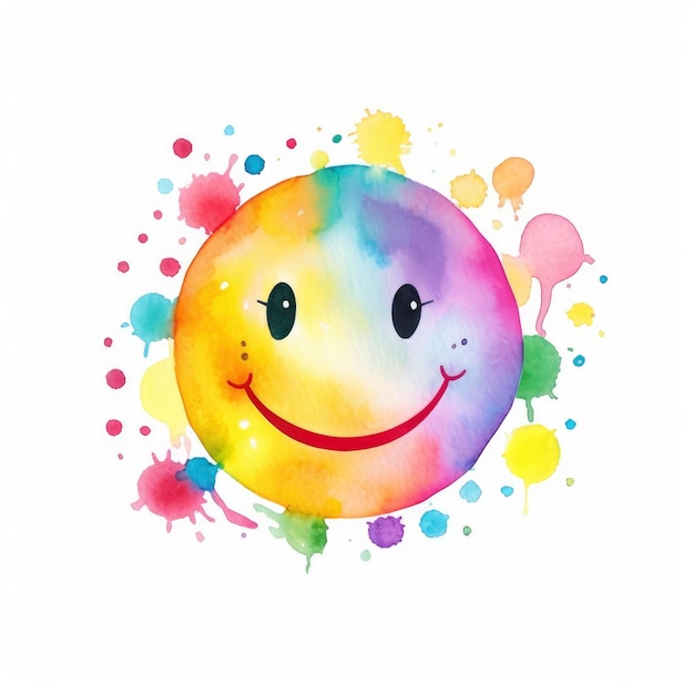 Photo cute smiley sweet colorful watercolor on white background