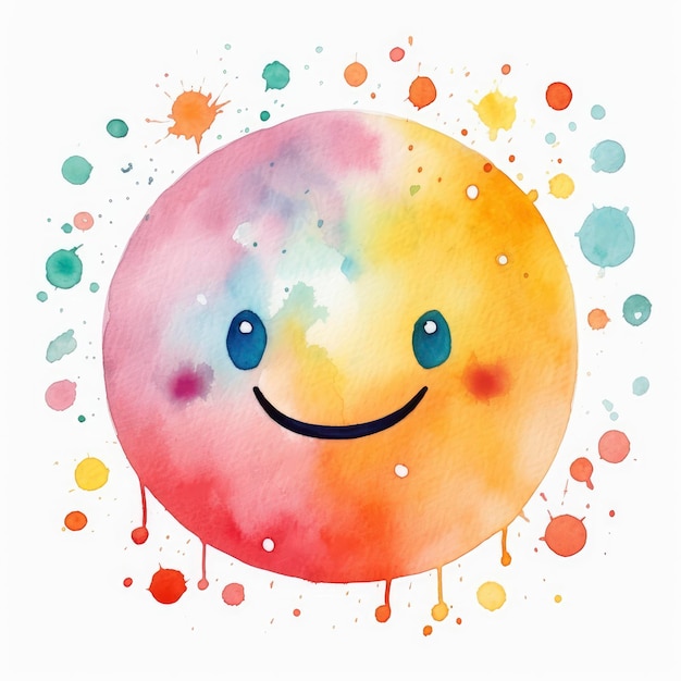 Photo cute smiley sweet colorful watercolor on white background