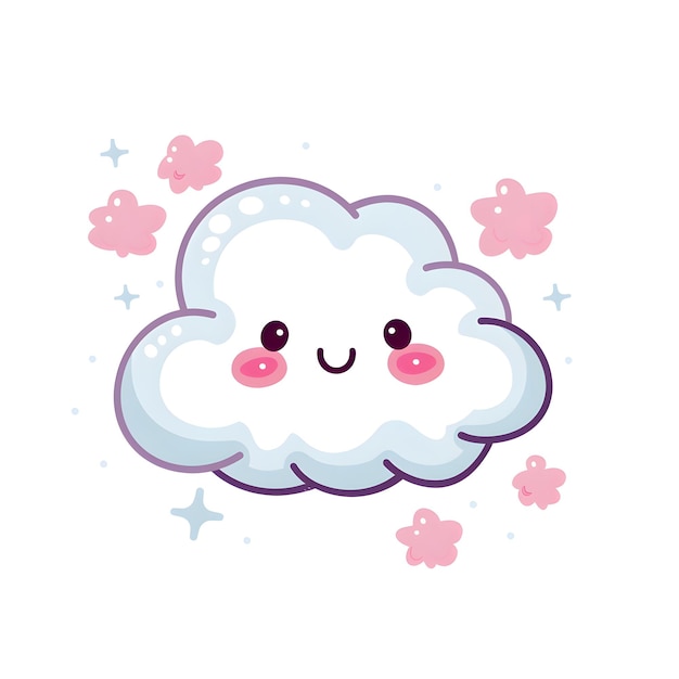 Photo a cute smiling cloud with pink flowers and sparkles