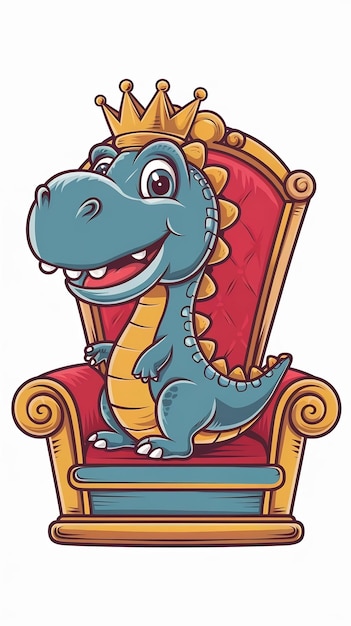 Cute smiling dinosaur with crown cartoon style