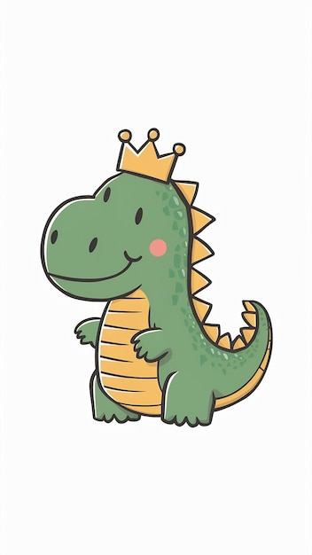 Cute smiling dinosaur with crown cartoon style