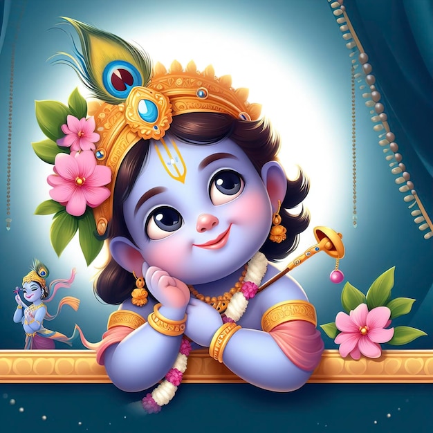 Cute Smiling Lord Krishna as a kid Happy Janmashtami