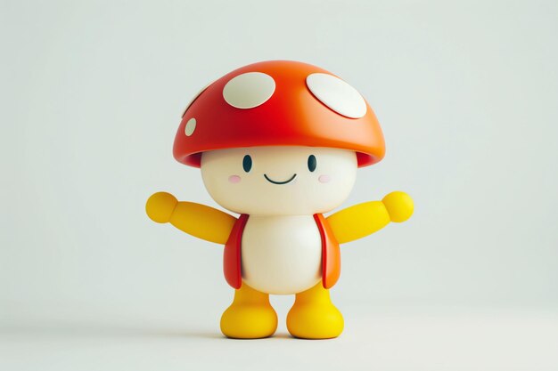 Photo cute smiling mushroom character with red cap and white spots