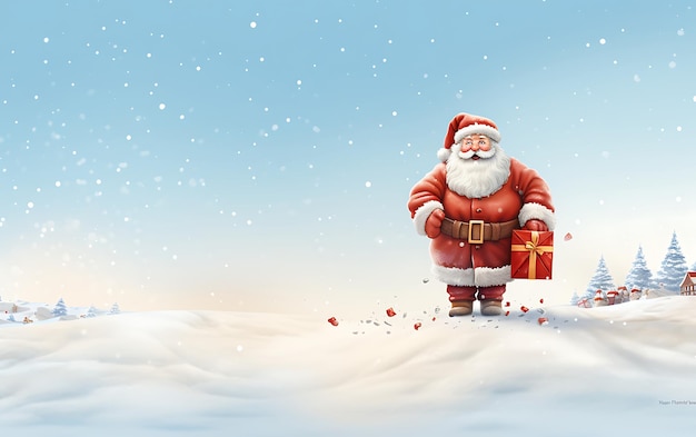 Cute Smiling Santa Claus pointing on blank advertisement banner background