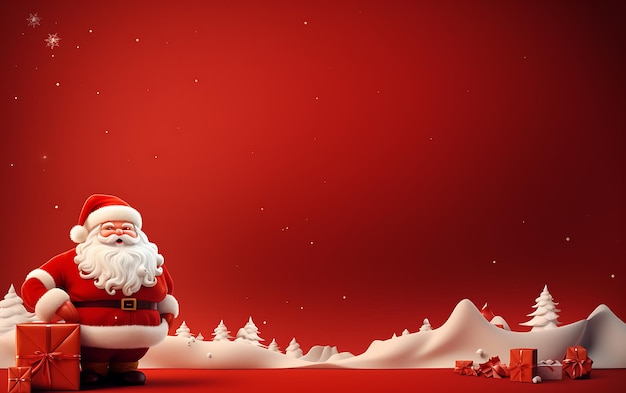 Cute Smiling Santa Claus pointing on blank advertisement banner background