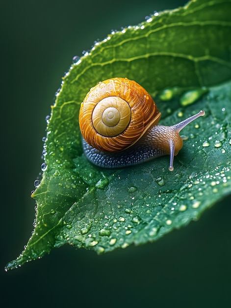 Photo cute snail on a fresh green leaf