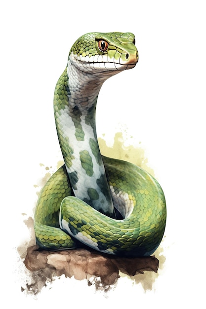 Cute snake watercolor clipart cute isolated on white background with Generative AI Technology