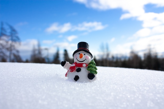 Cute snow man snow background