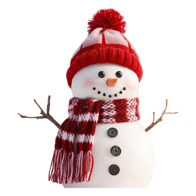 Cute Snowman isolated on white or transparent background AI Generated image