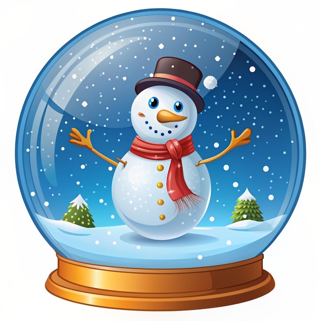 Photo cute snowman playing snowball in snow globe space cartoon vector icon illustration science holiday icon concept isolated premium vector flat cartoon style