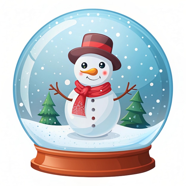 Photo cute snowman in a snow globe cartoon vector icons illustration flat cartoon concept suitable for any creative project