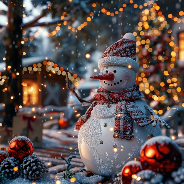 A cute snowman with christmas background