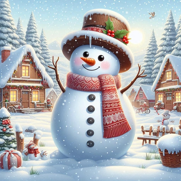 A cute snowman with christmas background