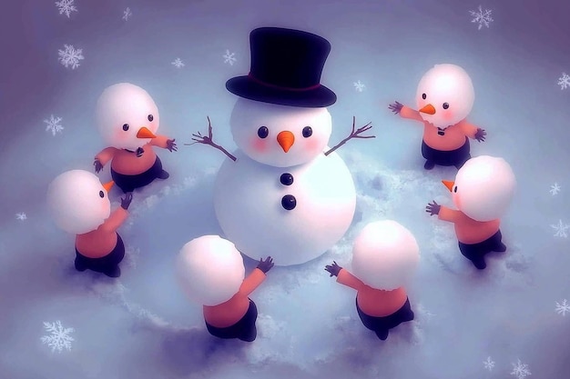 Photo cute snowmen friends