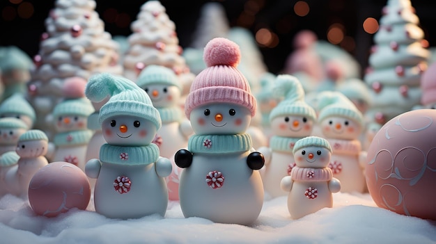 Photo cute snowmen in a winter wonderland