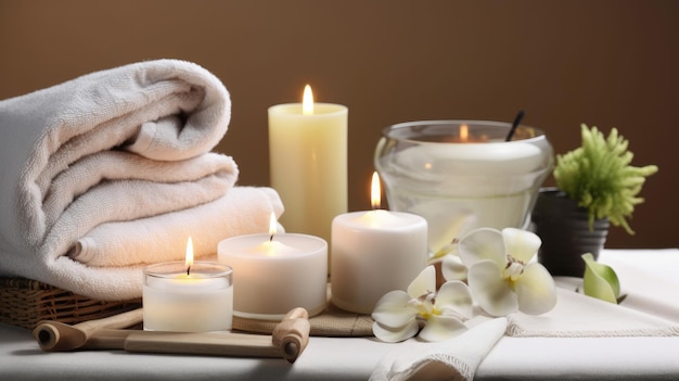 Cute Spa Background with Candles and Towels Illustration AI GenerativexA