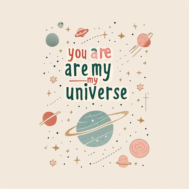 A cute spacethemed typographical design featuring the words you are my universe