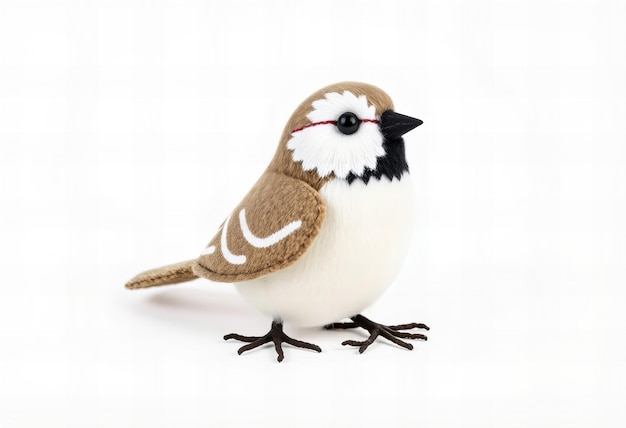 Photo cute sparrow fabric plush toy minimalistic model isolated on white background