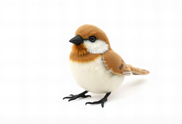 Photo cute sparrow fabric plush toy minimalistic model isolated on white background